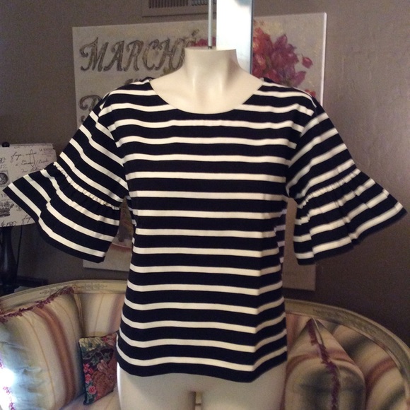 J. Crew Tops - J. Crew Black White Stripe Bell Sleeve Top XS new